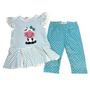 Marie Nicole Cute Striped Cow Print Dress and Polka Dot Pants Set Size XL
